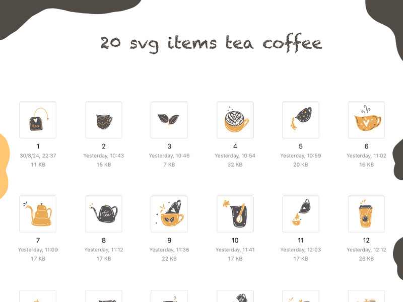 20 svg icons coffee tea stamp stickers drawing illustration