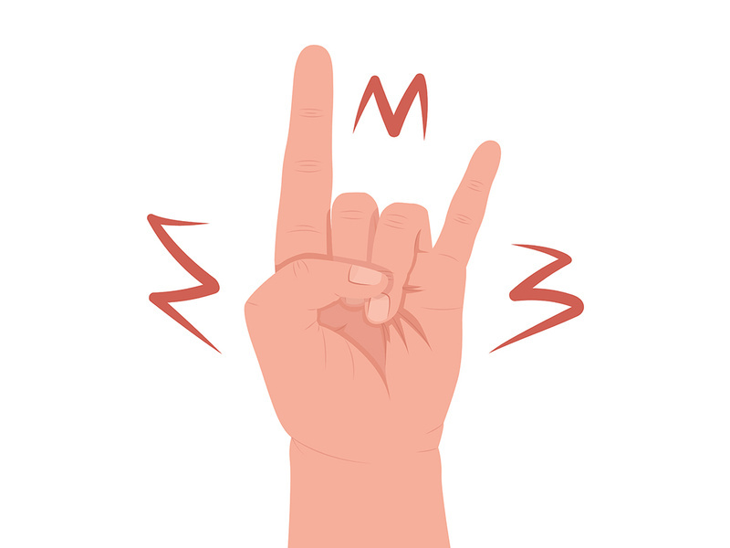 Heavy metal music lover semi flat color vector hand gesture