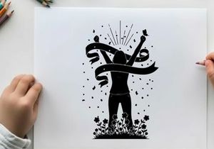 Silhouette of a person celebrating with ribbons and flowers