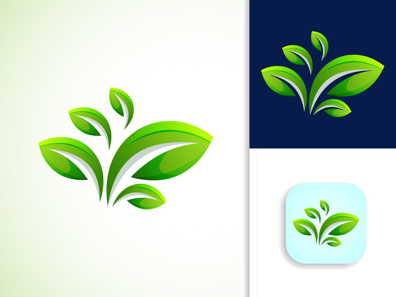 Leaf icon sign symbol, Gradient green leaf, Organic logo design vector illustration