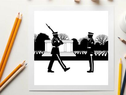 Soldiers in silhouette at the tomb of the unknown soldier memorial