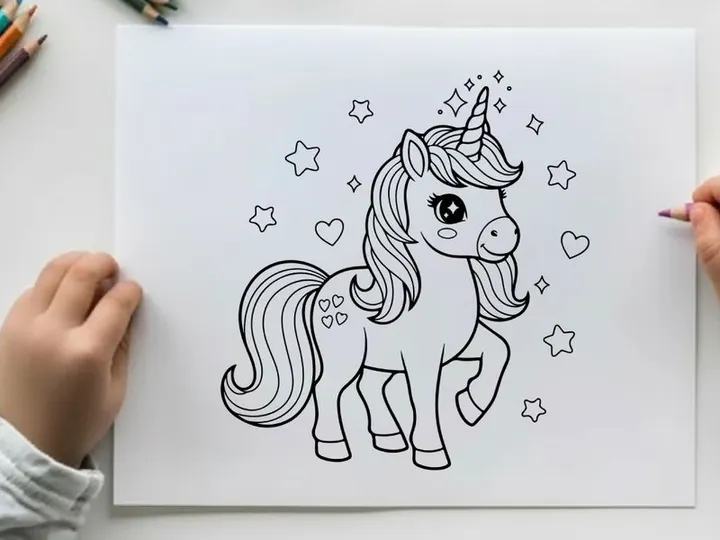 Cute unicorn with hearts and stars vector illustration