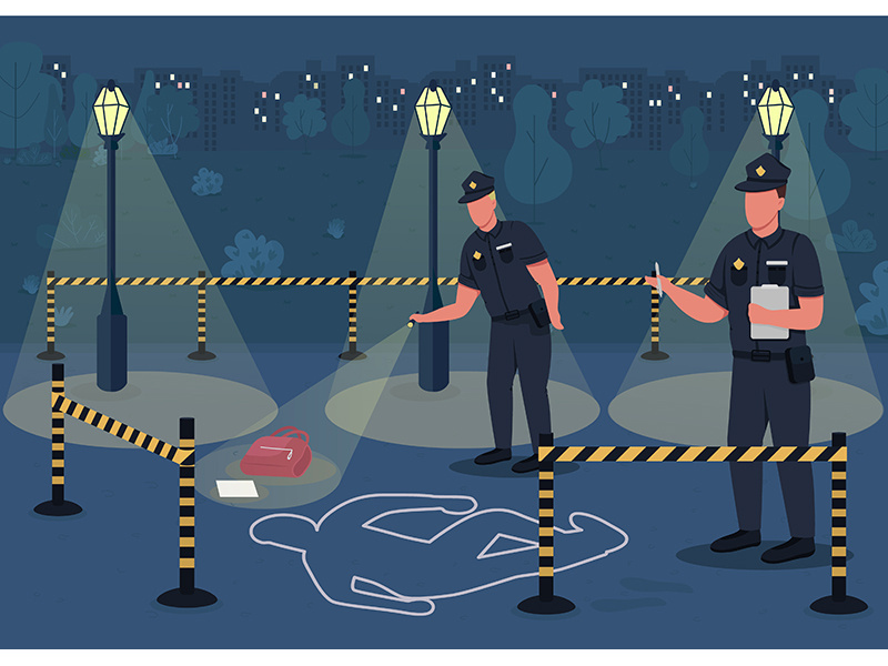 Crime investigation flat color vector illustration