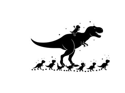 Silhouette of a t rex and its babies in a fun scene