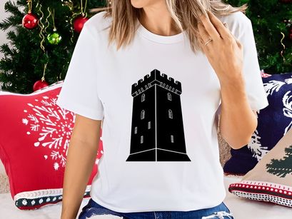 Medieval tower silhouette with crenellations