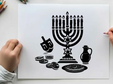 Hanukkah celebration with menorah and traditional jewish silhouette preview picture
