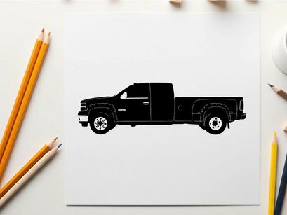 Silhouette of a pickup truck against a white background
