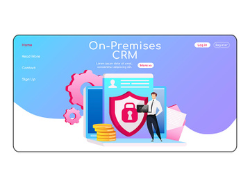 On premises CRM landing page flat color vector template preview picture
