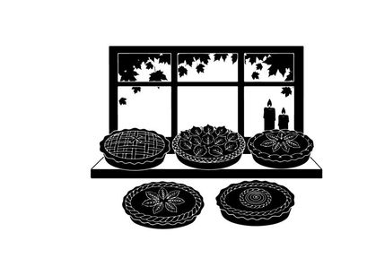 Silhouette of decorative plates on a shelf with a window