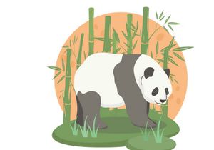 Cute panda bear eating bamboo leaves. Vector illustration