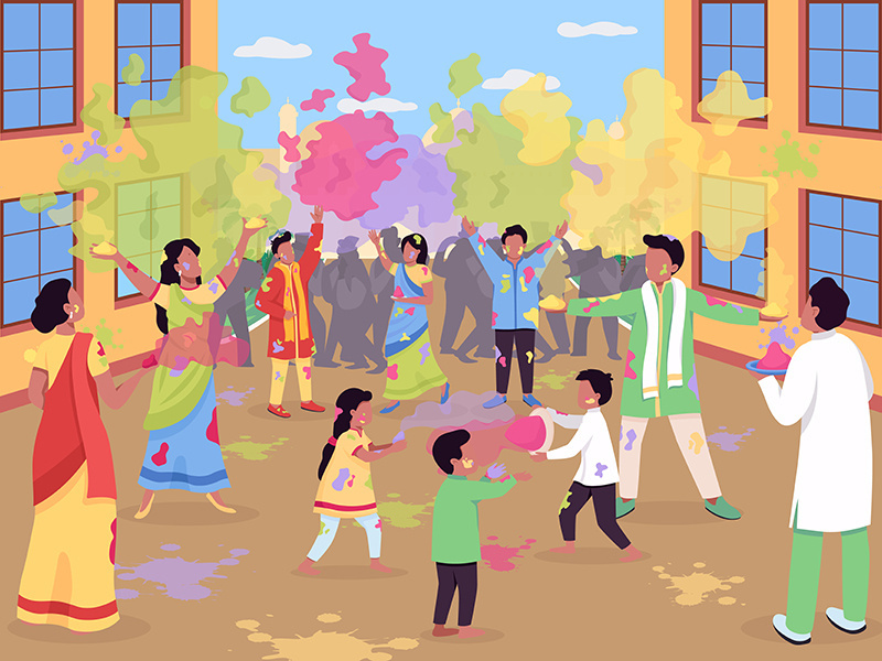 Holi celebration flat color vector illustration