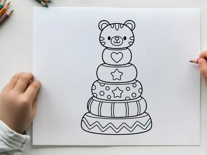 Cute teddy bear on wedding cake vector illustration