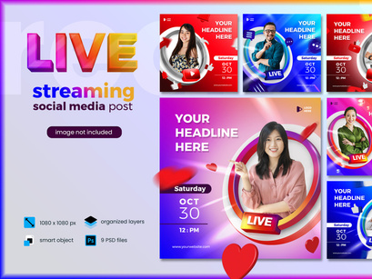 Live Streaming Banner Social Media Post template
