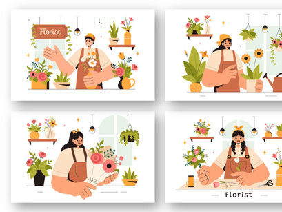 13 Professional Florist Working Illustration