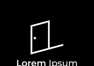 Simple open door abstract logo design, interior with geometric shapes or monogram.For building construction, business.property and company.