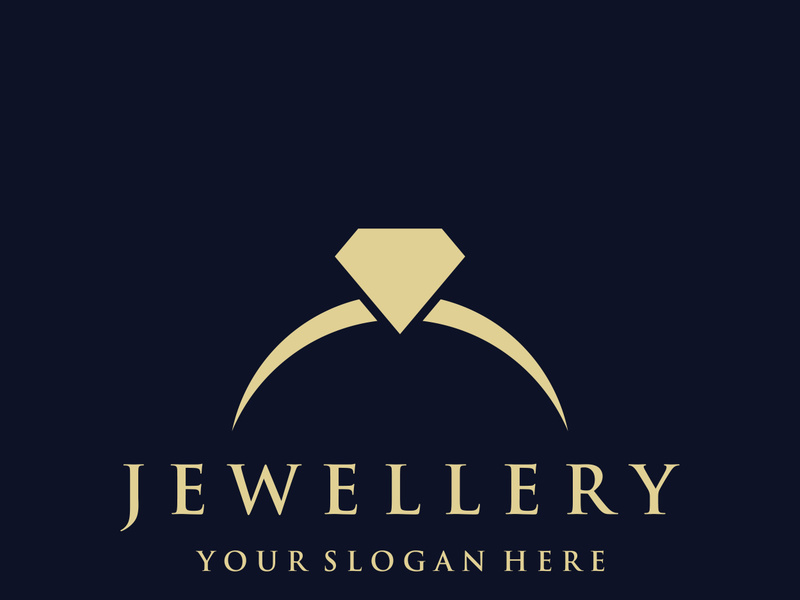 Abstract logo of jewelry ring with luxury diamond or gems.Isolated black and white background.Logo can be for jewelry brand and sign.
