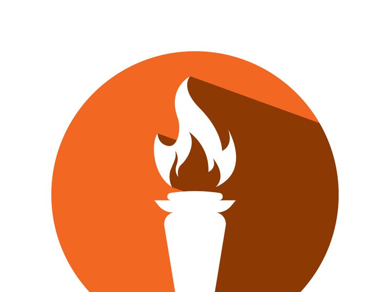 Burning Torch Fire Flame with Pillar column logo design