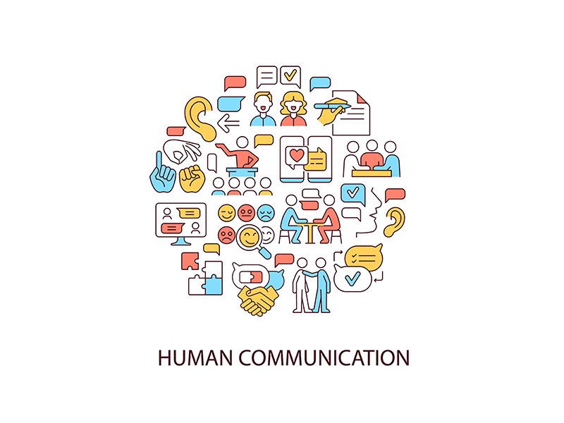 Human communication abstract color concept layout with headline