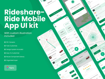 Rideshare Ride Mobile App UI kit preview picture