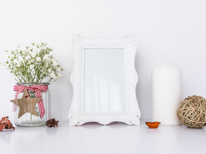 White Frame Mockup with Candle