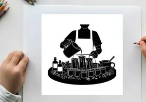Bartender pouring drink in silhouette behind bar with glasses and bottles