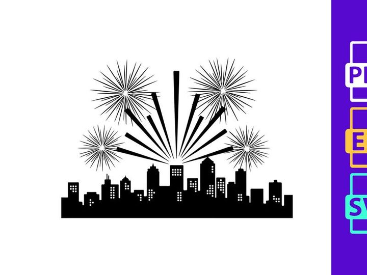 City Skyline Multiple Fireworks Display