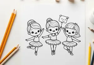Three ballet dancers performing joyful dance vector illustration
