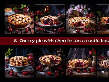 Cherry pie with cherries on a rustic  background preview picture