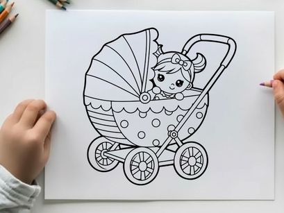 Baby in pram sleeping peaceful vector illustration flat design