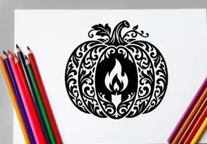 Decorative pumpkin with flame design for Halloween or fall decor
