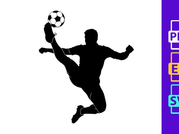 Soccer player kicking a ball in mid air with dynamic movement and skill