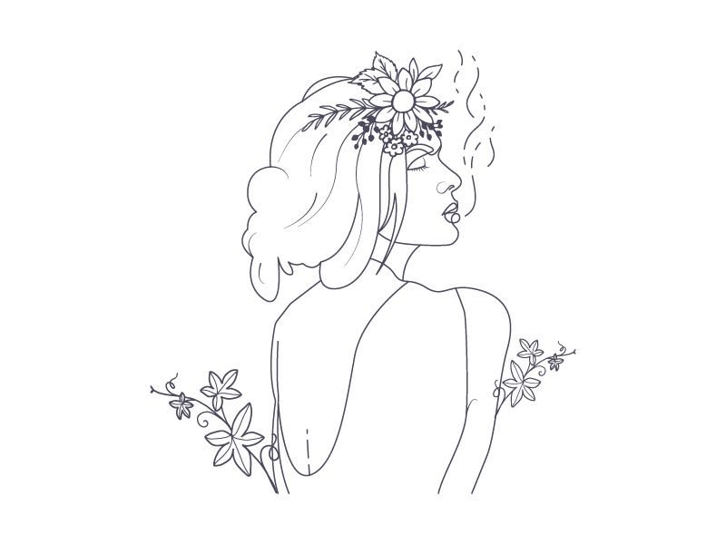 Line art portrait woman, Flower face one line vector illustration