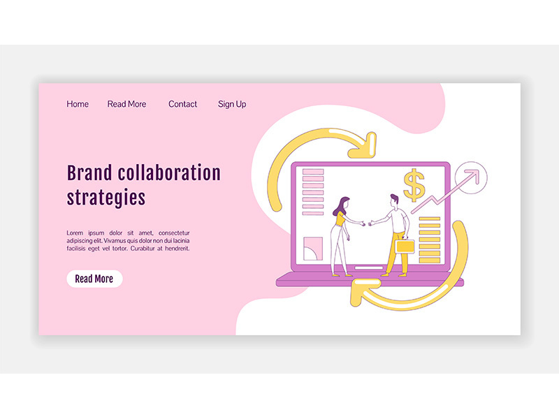 Brand collaboration strategies landing page flat silhouette vector template