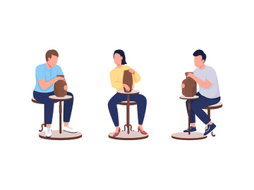 Pottery class adult students flat color vector faceless character set preview picture