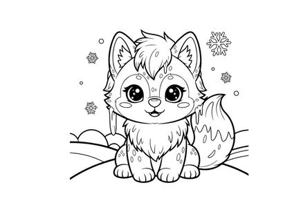 Cute white kitten with flowers vector illustration