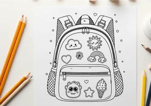 Cute kids backpack with doodles vector illustration flat design