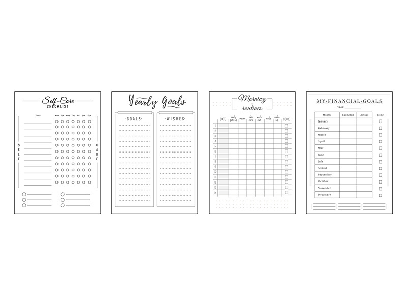 Annual resolution minimalist planner page set