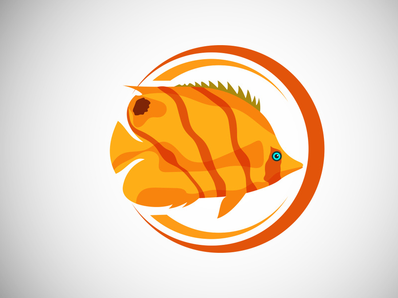 Butterflyfish in a circle. Fish logo design template. Seafood restaurant shop Logotype concept icon.