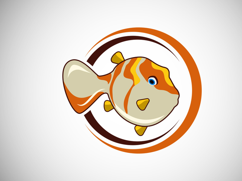 Pufferfish in a circle. Fish logo design template. Seafood restaurant shop Logotype concept icon.