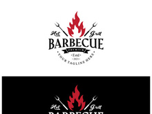 Simple Barbecue Vintage hot grill, with crossed flames and spatula. Logo for restaurant, badge, cafe and bar.vector