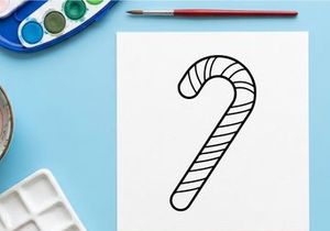 Candy cane line art illustration for Christmas holiday design and festive winter decor
