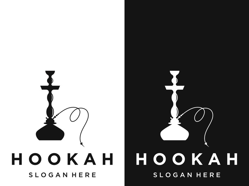 Isolated vintage hookah, shisha or waterpipe logo for club, bar, cafe and shop.