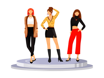 Fashion runway girls flat color vector illustration preview picture