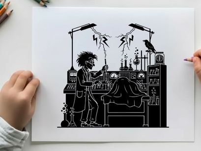 Silhouette of a man in a laboratory setting with equipment