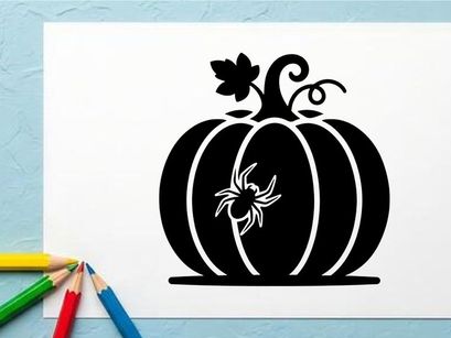 Halloween-Kürbis mit Spinnen- und Fledermaus-Silhouette für Herbstdekoration