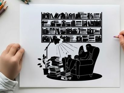 Silhouette of a man reading in a cozy library nook