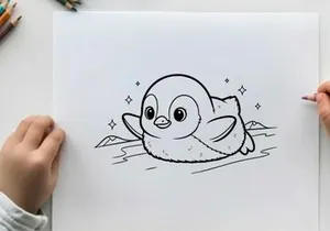 Cute penguin and cat hugging in water vector illustration