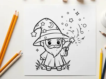 Cute wizard casting magic stars vector illustration