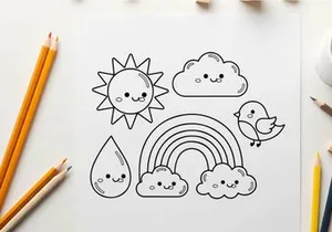 Cute weather elements set happy vector illustration