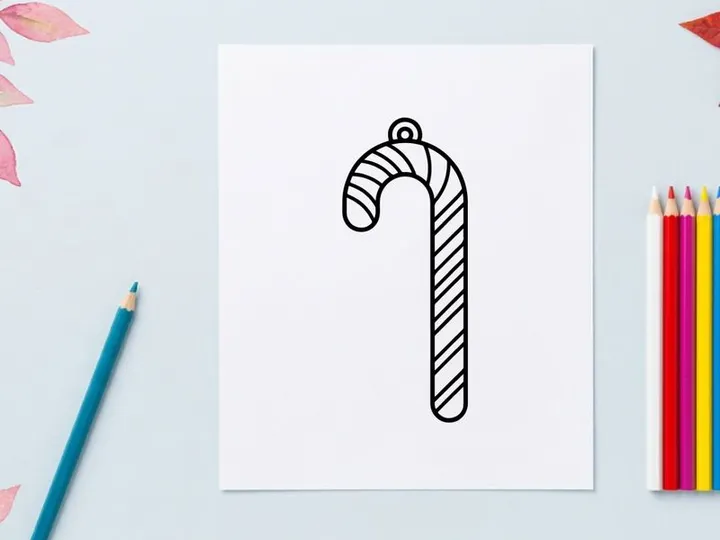 Hand-drawn candy cane ornament with red and white stripes for festive Christmas decor